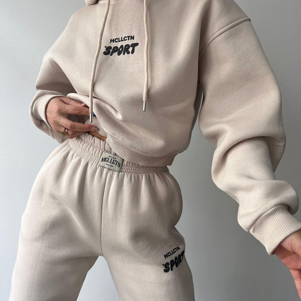 Long Sleeve Hooded Printed Sweater Trousers Suit