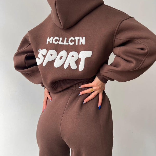 Long Sleeve Hooded Printed Sweater Trousers Suit