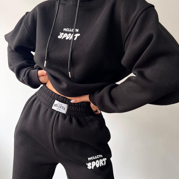 Long Sleeve Hooded Printed Sweater Trousers Suit