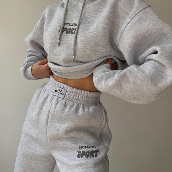 Long Sleeve Hooded Printed Sweater Trousers Suit