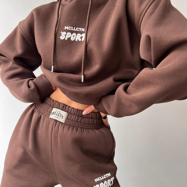 Long Sleeve Hooded Printed Sweater Trousers Suit